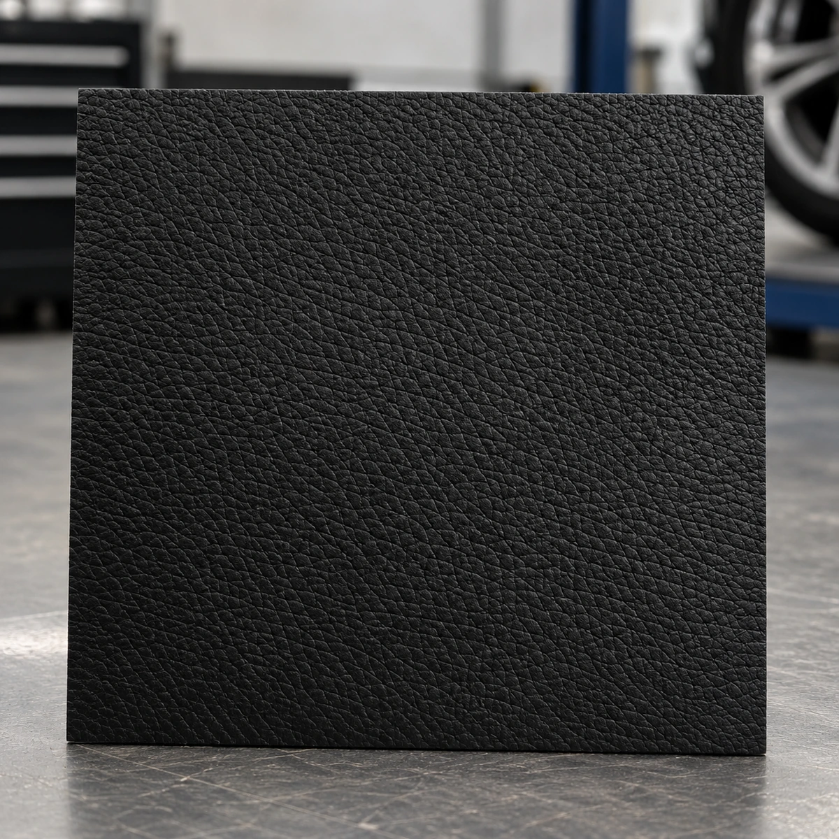 Close view of black automotive leather grain