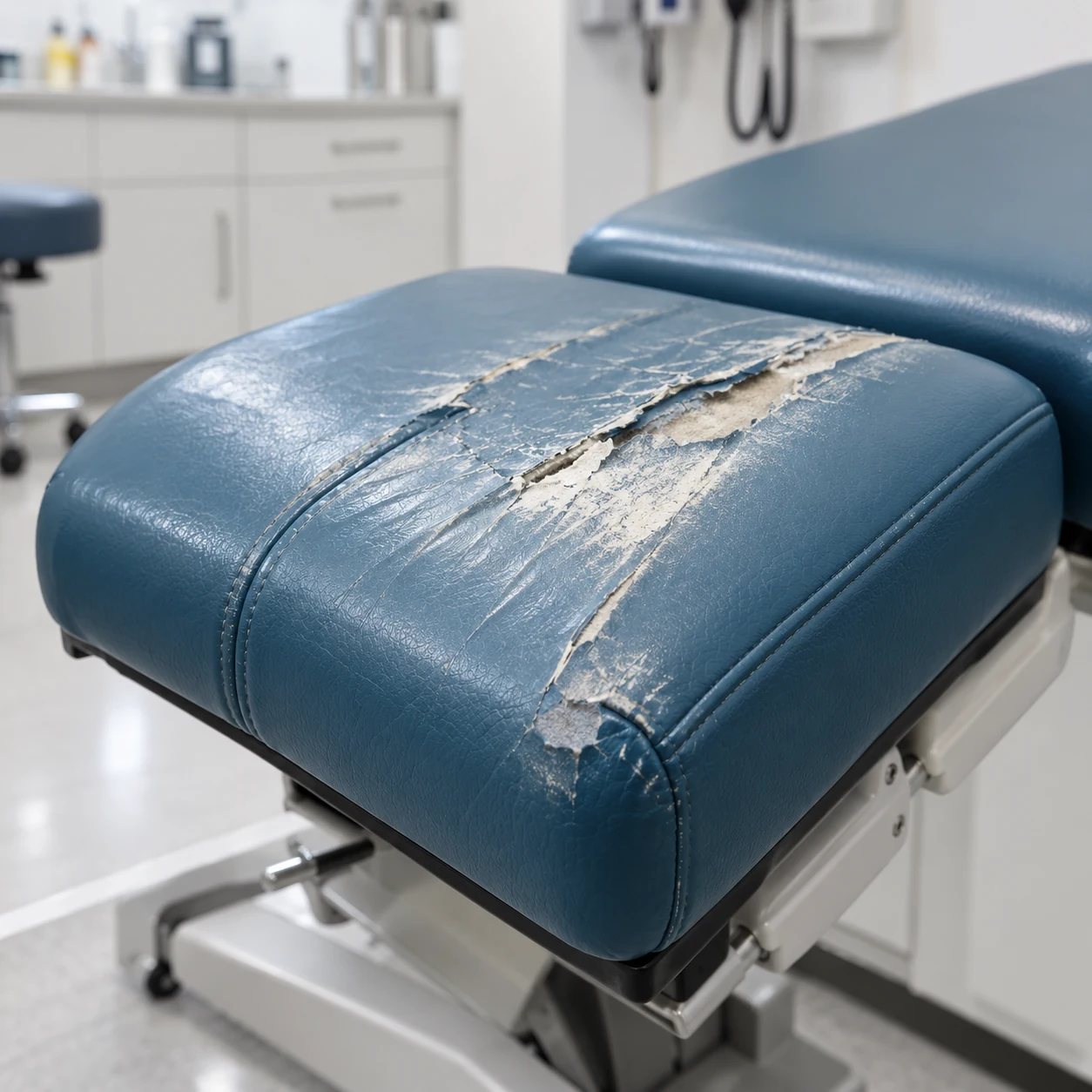 Treatment table seat pad torn well past patching