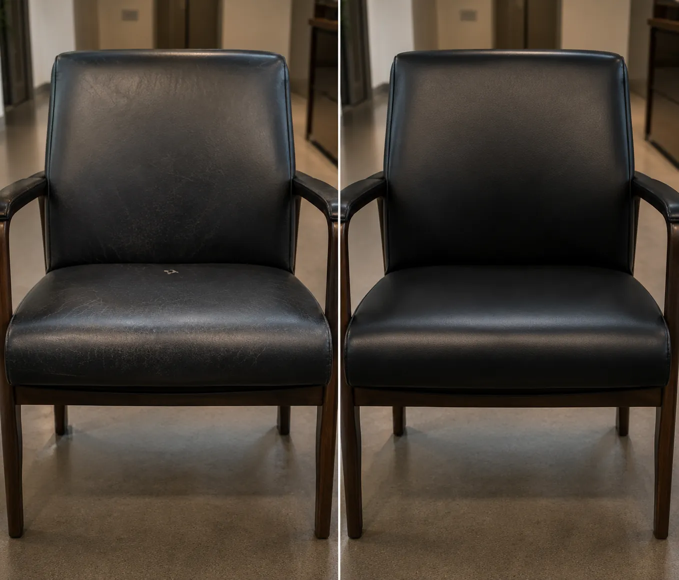 Bank side chair before and after recoloring, shown side by side