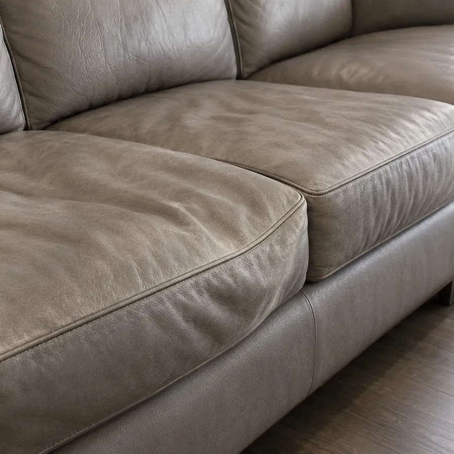 Grey leather cushions with an even cured finish