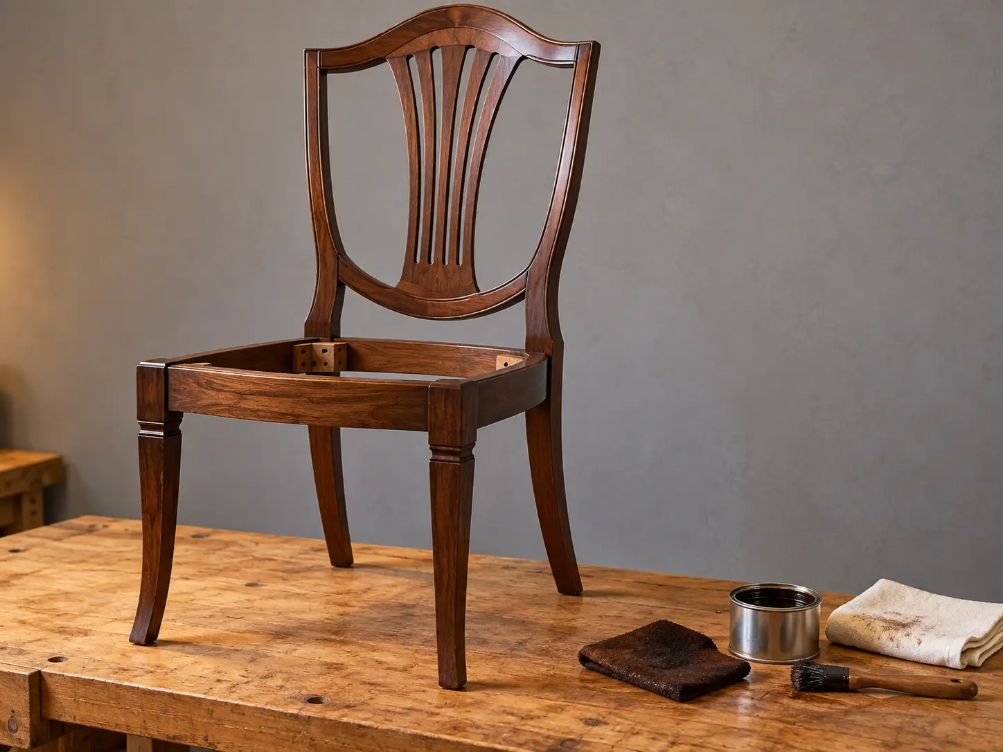 A banquet chair frame stained and sealed