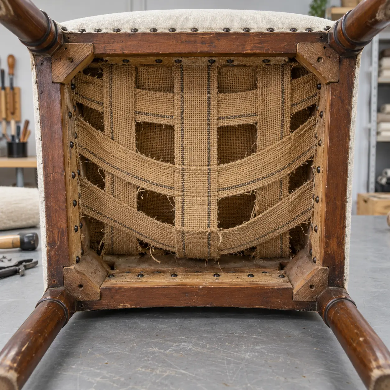 Sagging webbing under a banquet chair seat