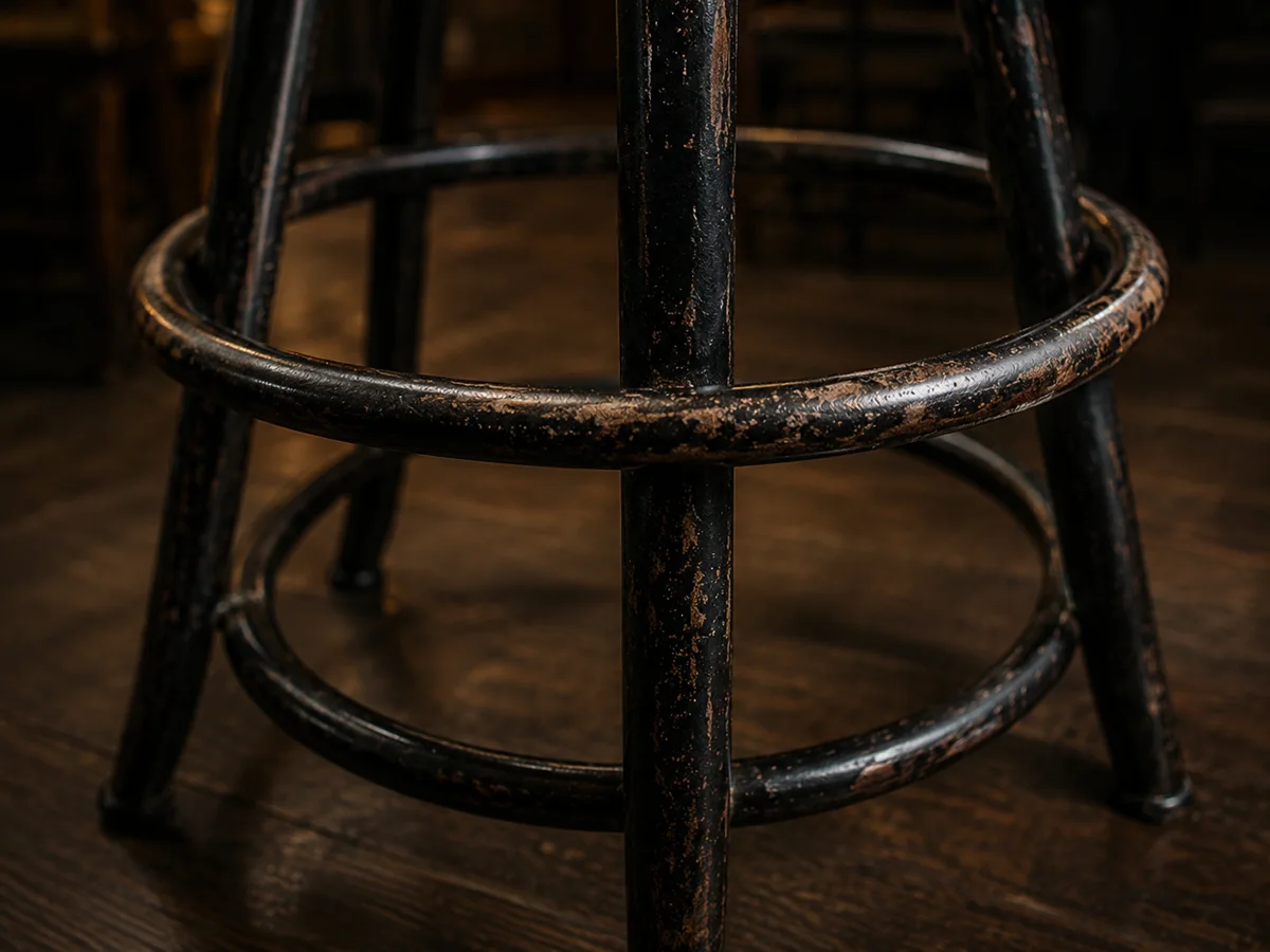 Worn metal footrail on a stool