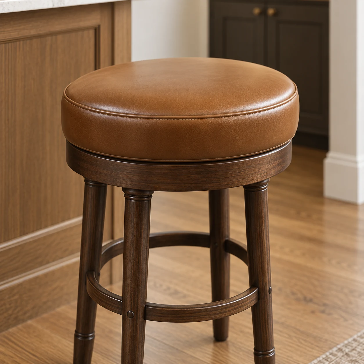 Round brown leather stool seat