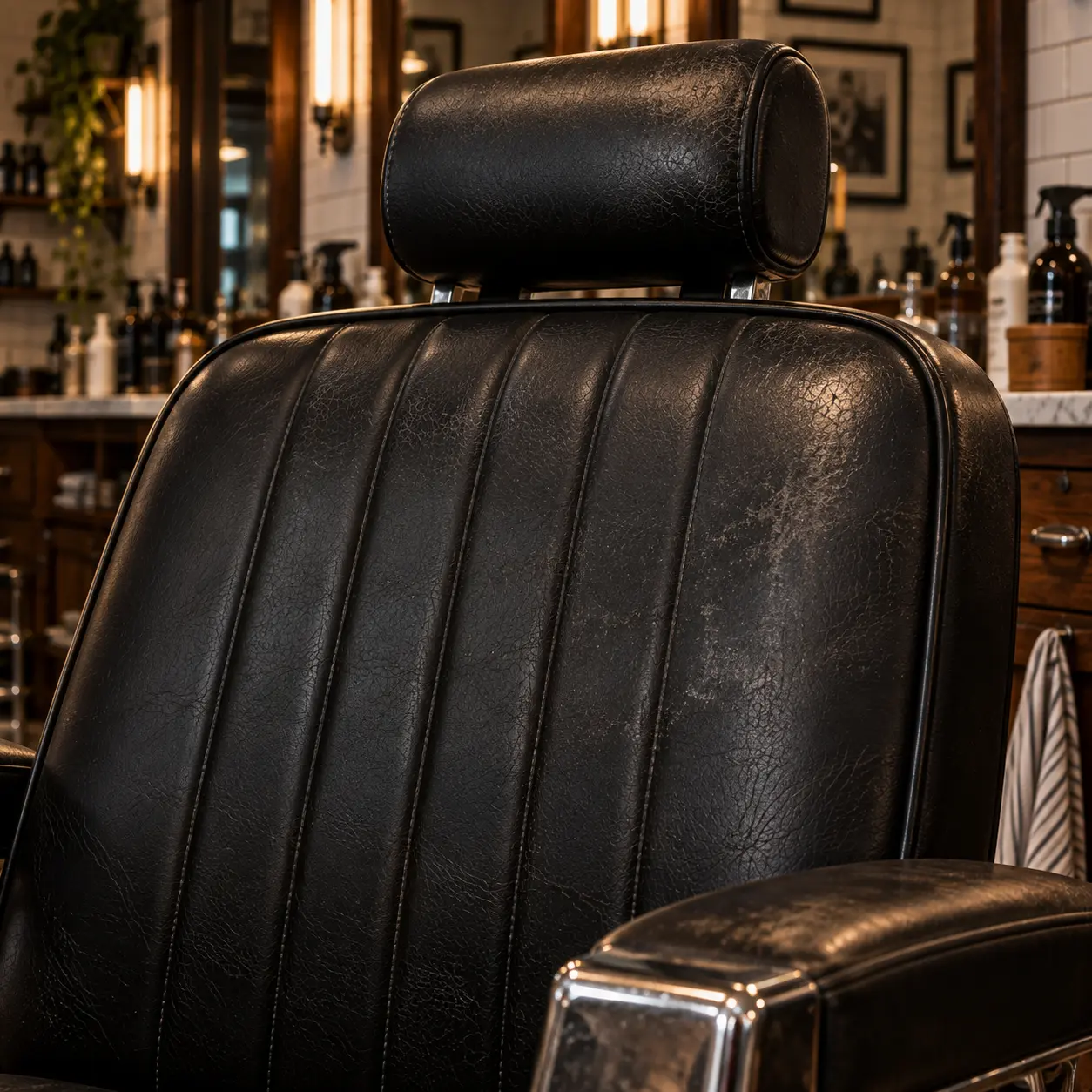 Fine cracking on a black backrest dried out by disinfectant