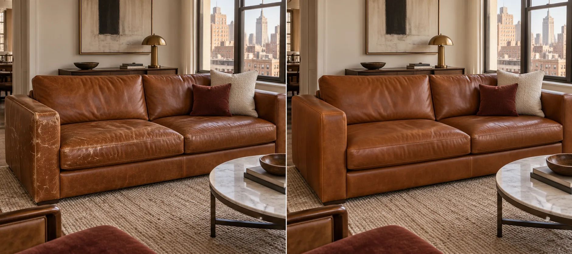 Sofa with moving scuffs before and after