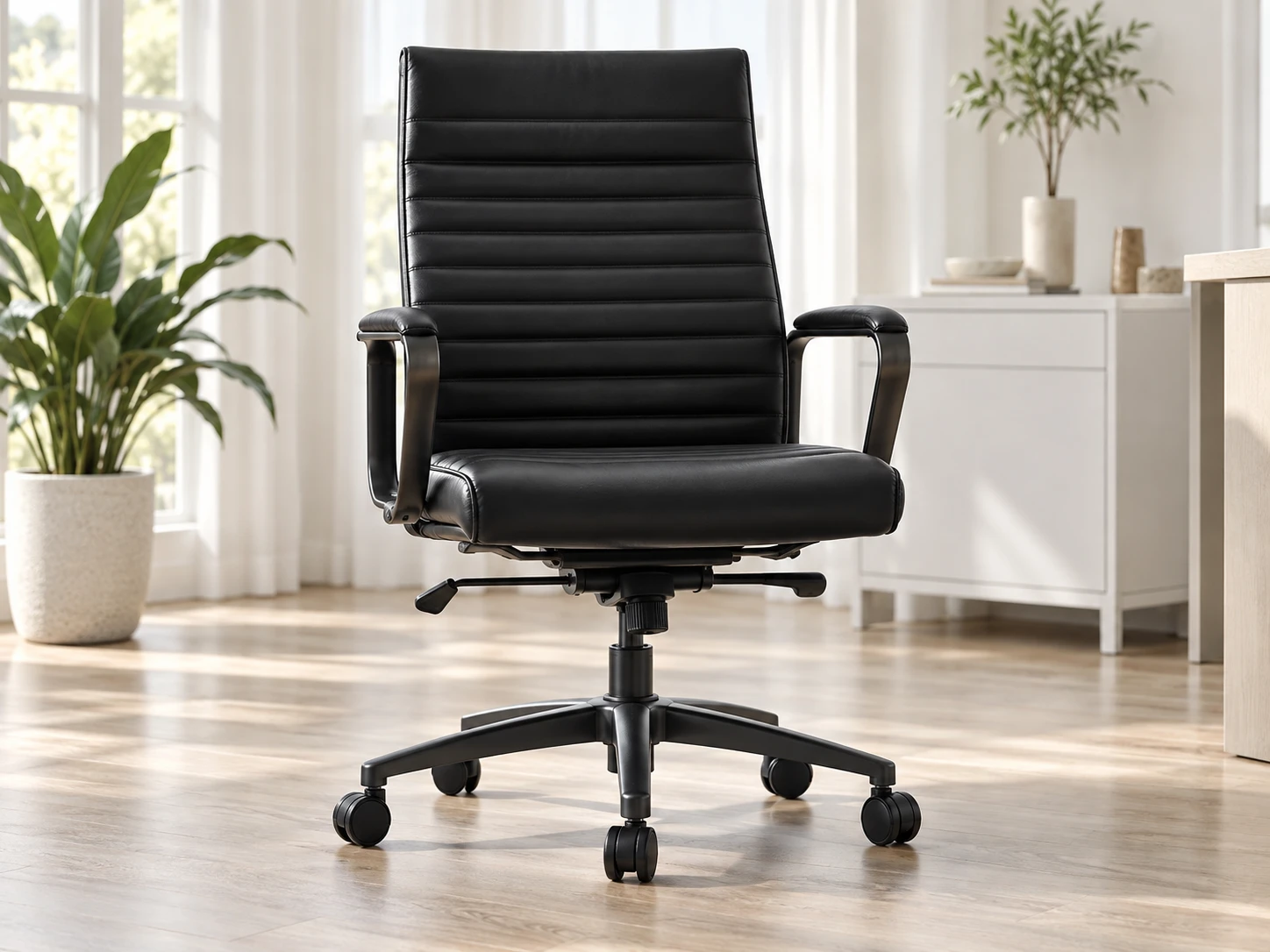 Black leather desk chair