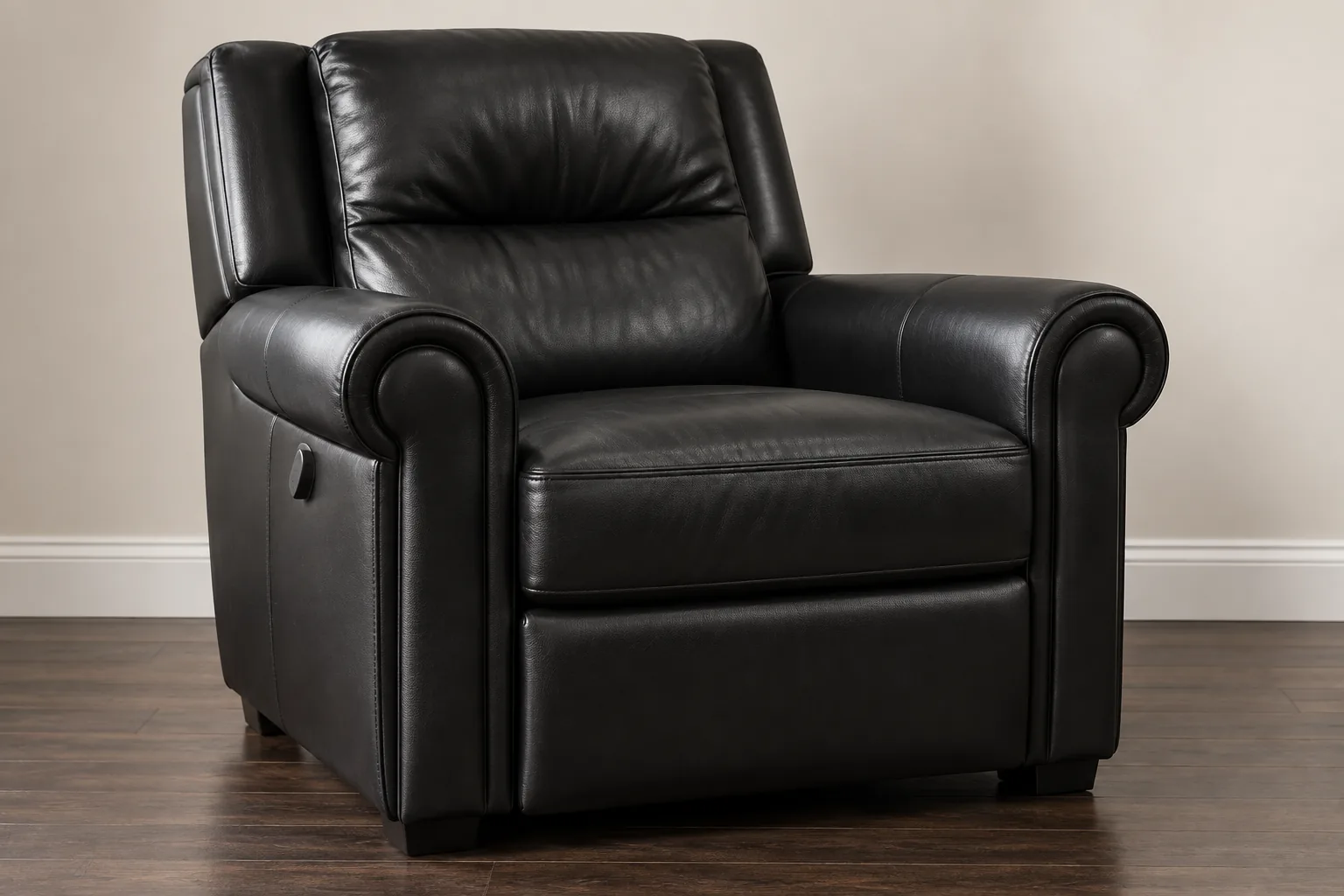 Black leather recliner armchair
