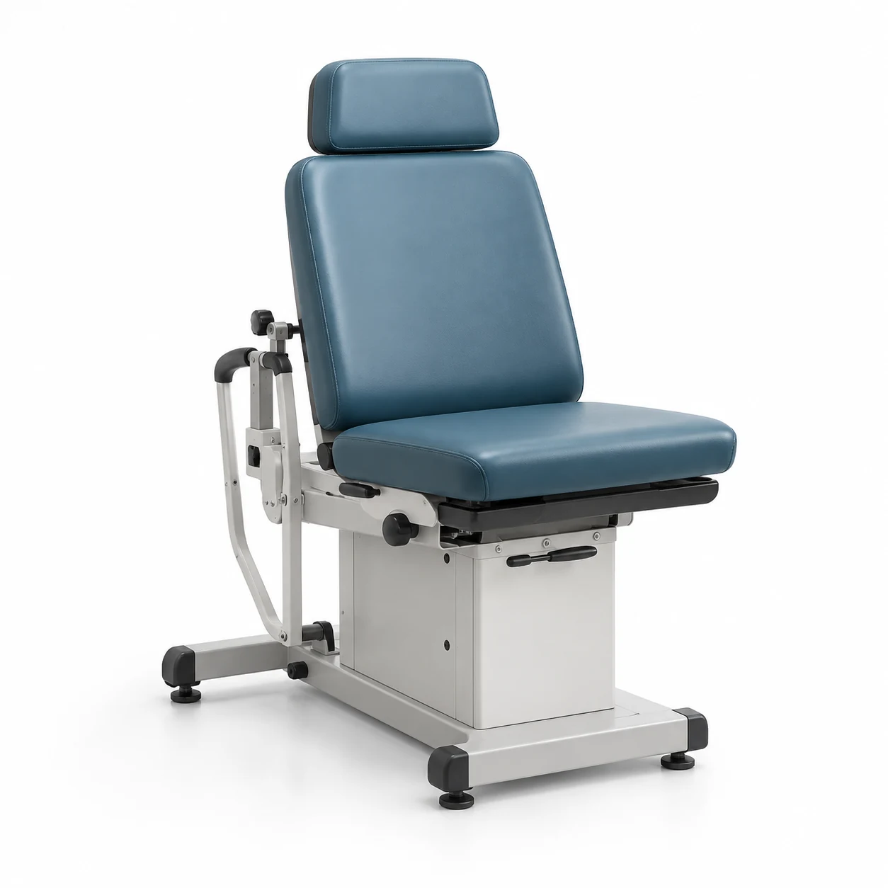 Podiatry chair recovered in blue vinyl