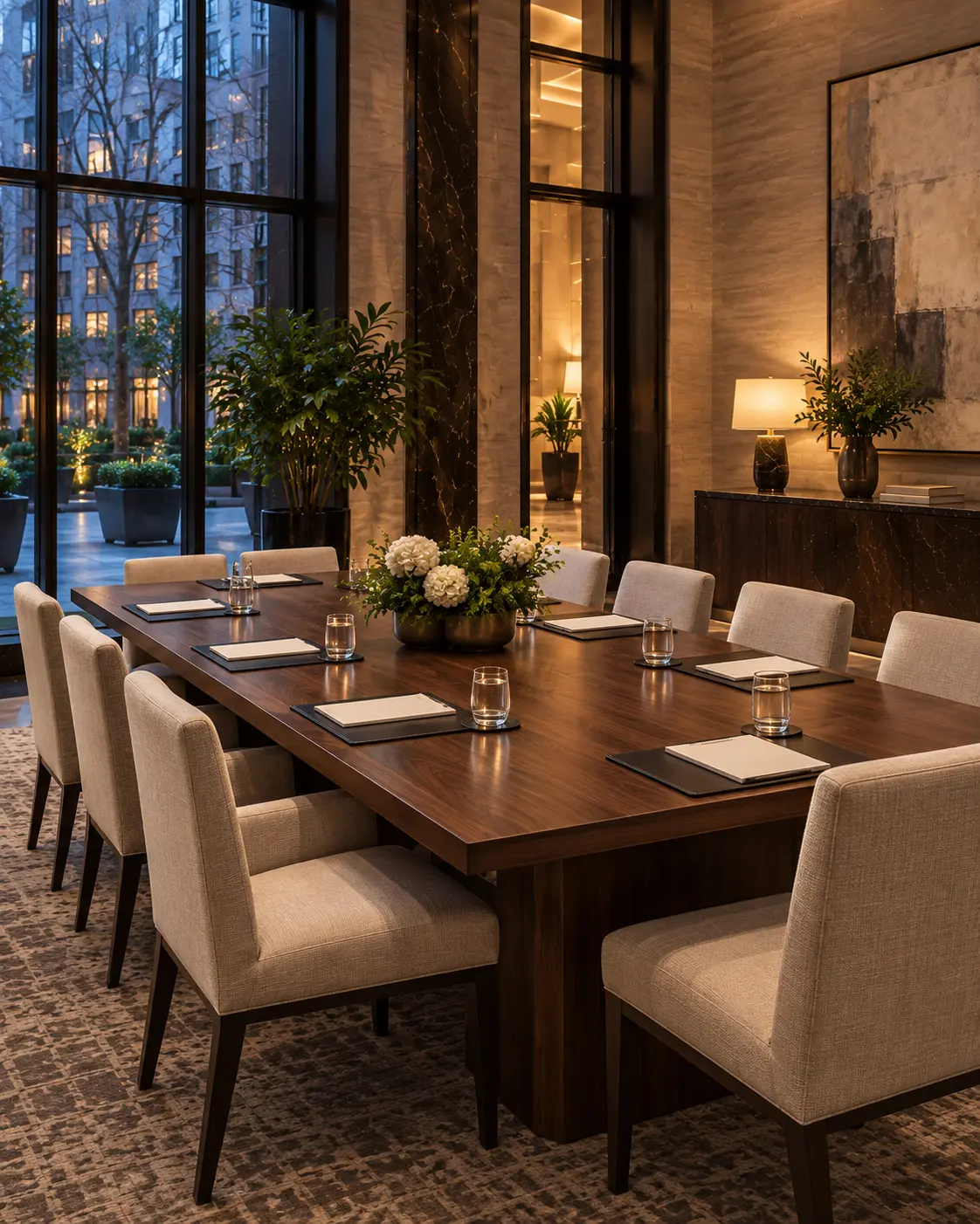 A club room set up for a board meeting
