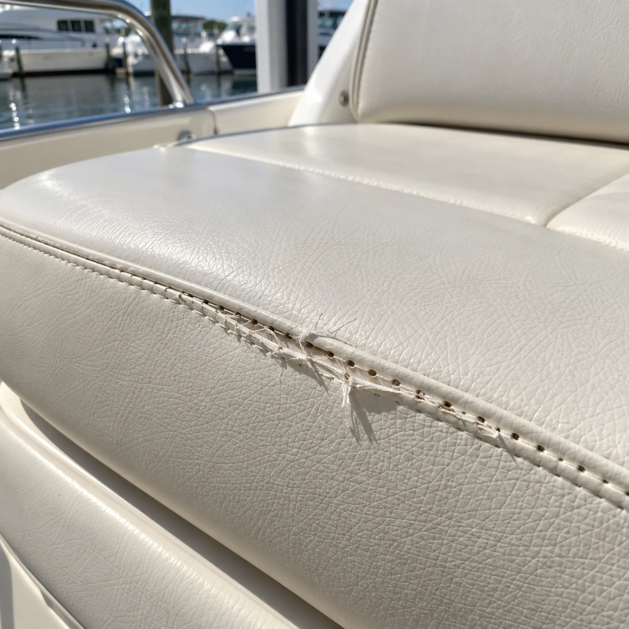 Rotted stitching along a boat cushion seam