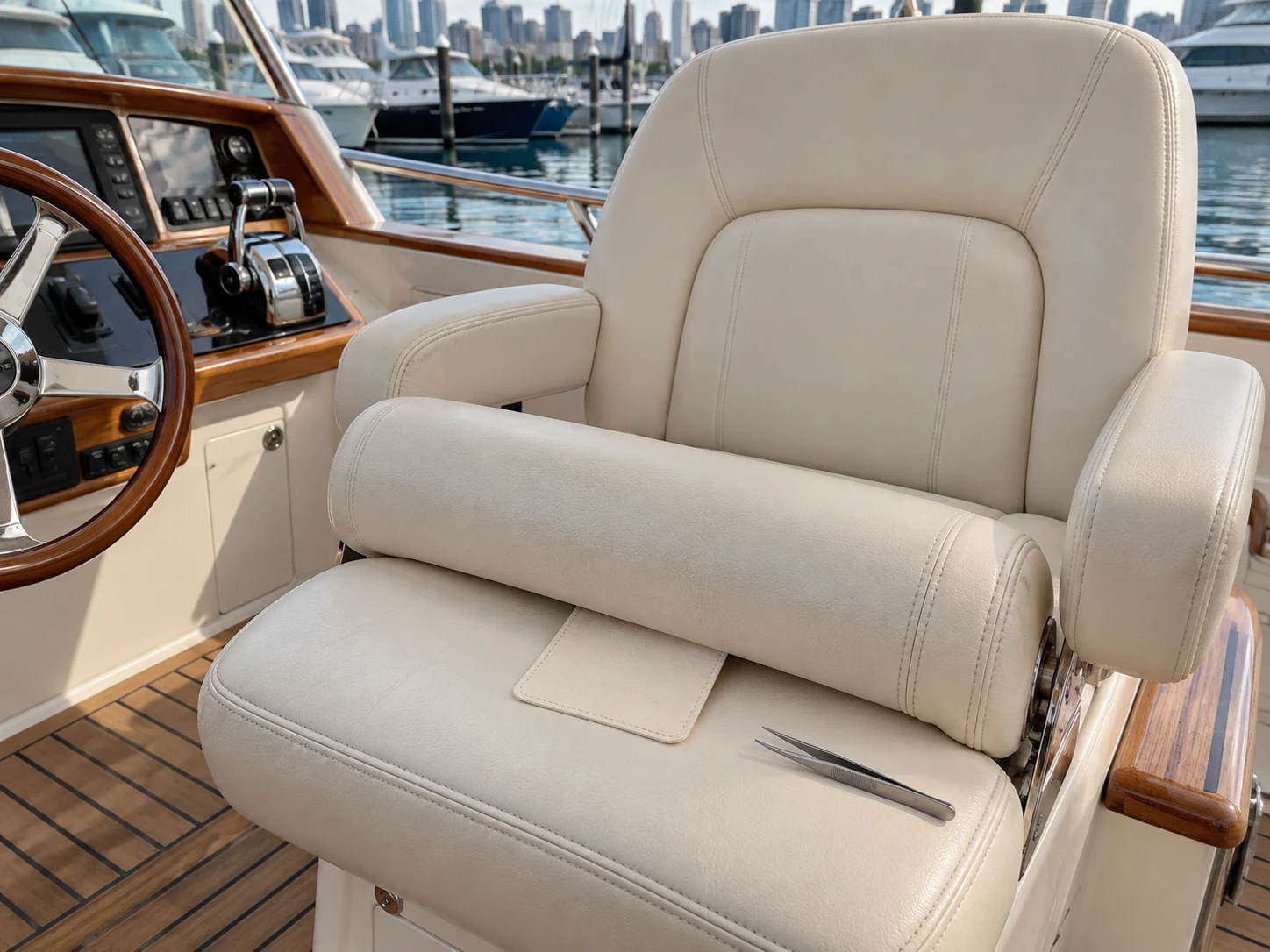 A backing patch slid under a split in a boat seat