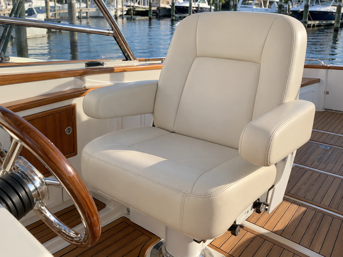 The finished boat seat in the cockpit with the repair invisible