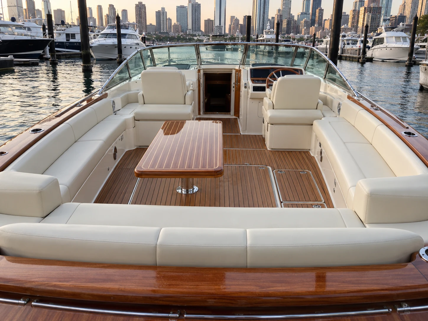 A boat cockpit swept and left clean after a repair