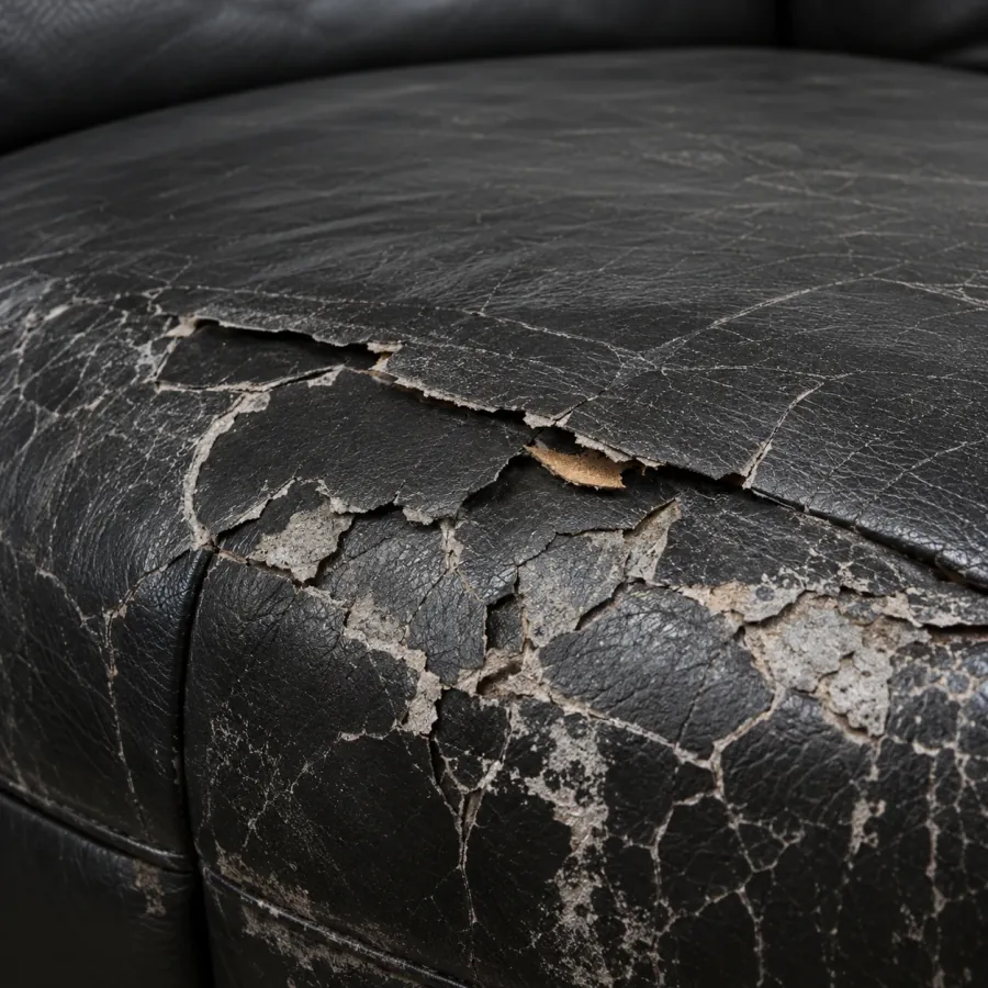 Black bonded leather flaking off a cushion