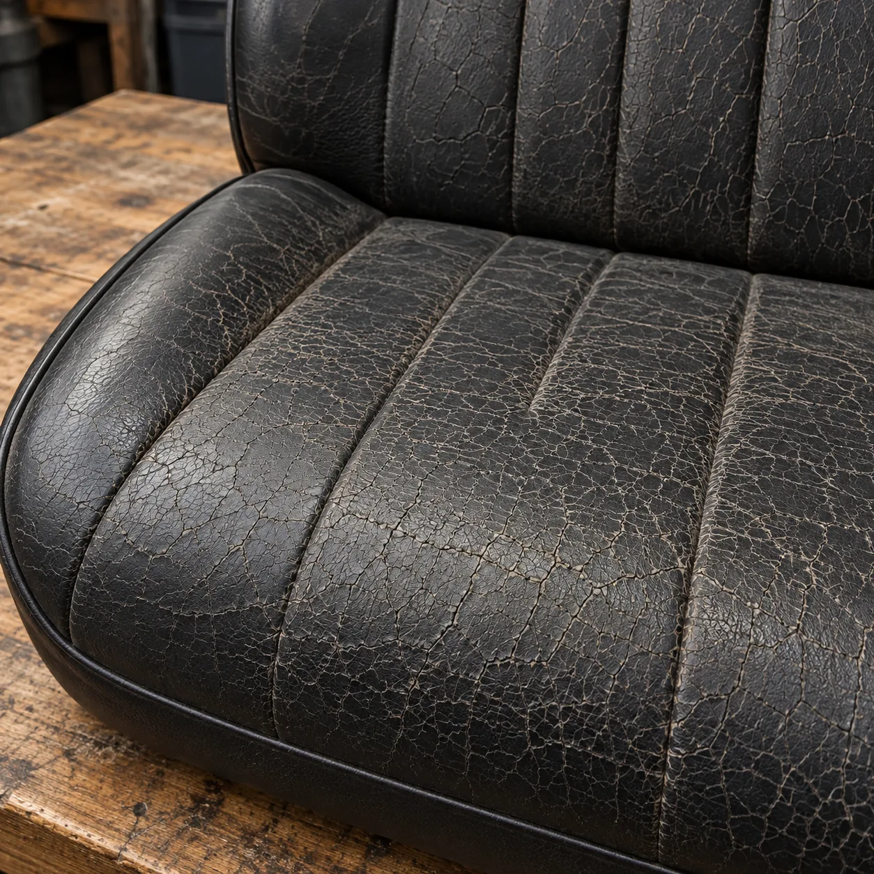 Vinyl crazed and cracking across a whole seat panel