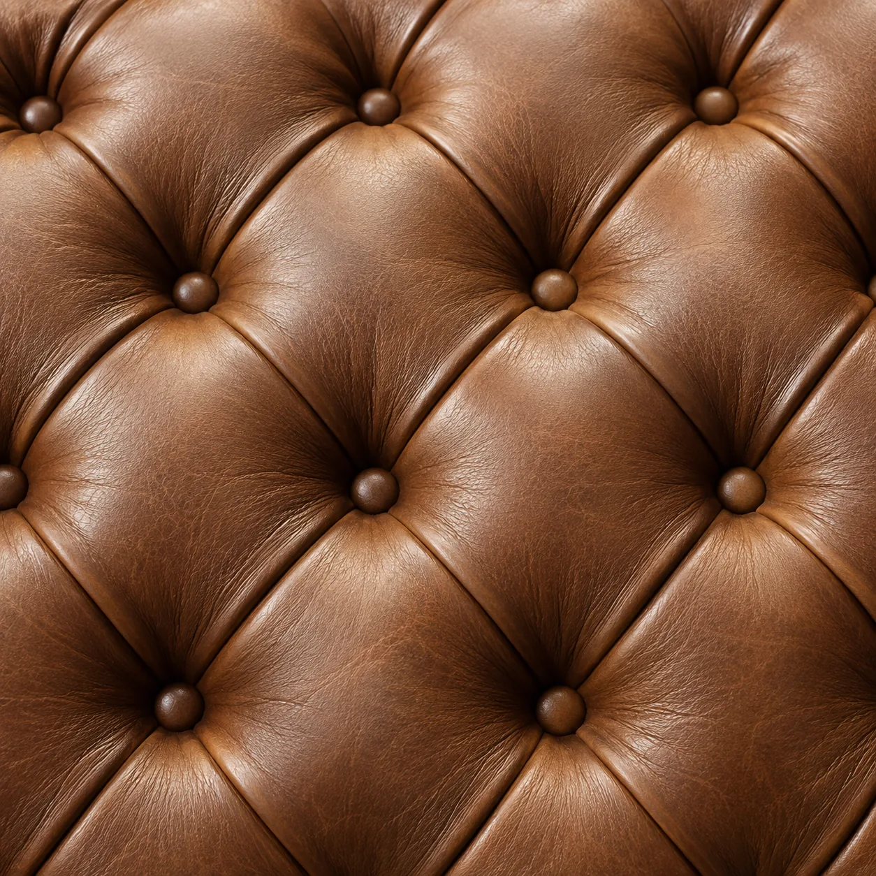 Brown bench leather drawn into a diamond buttoned pattern