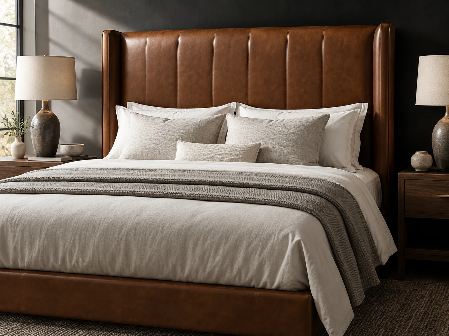 Brown leather channel headboard