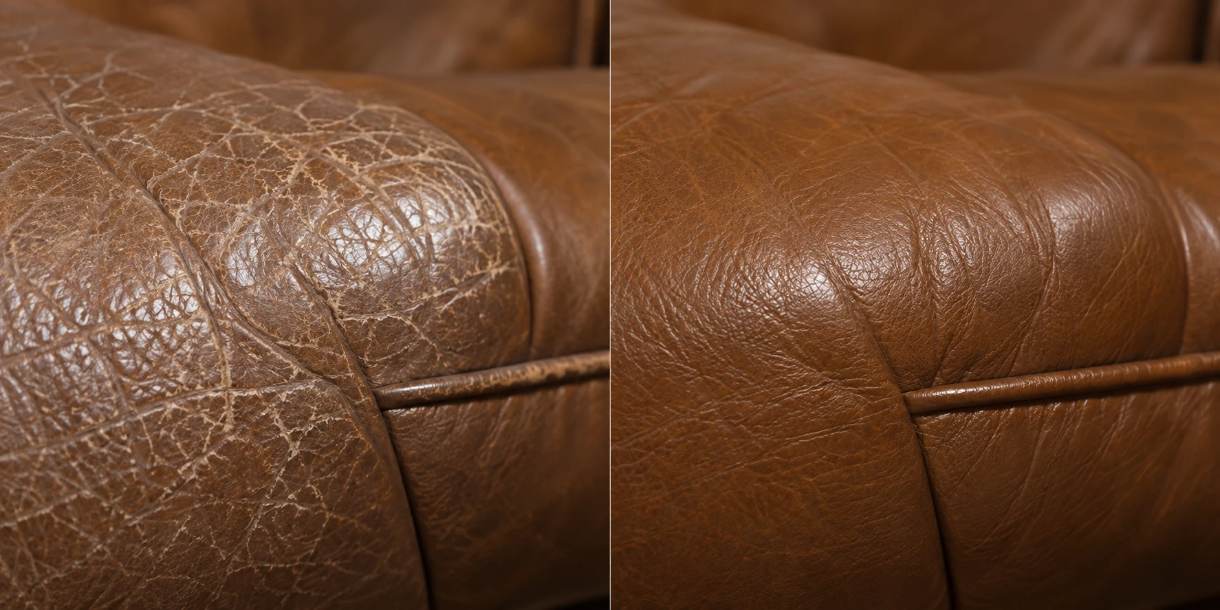 Brown leather cracks before and after