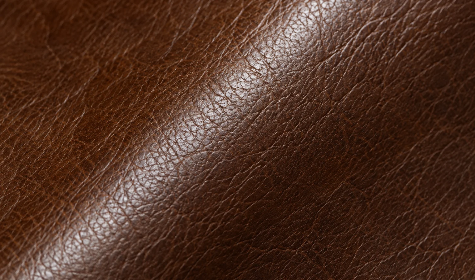 Close-up of sound brown bed leather with one soft crease running through the grain