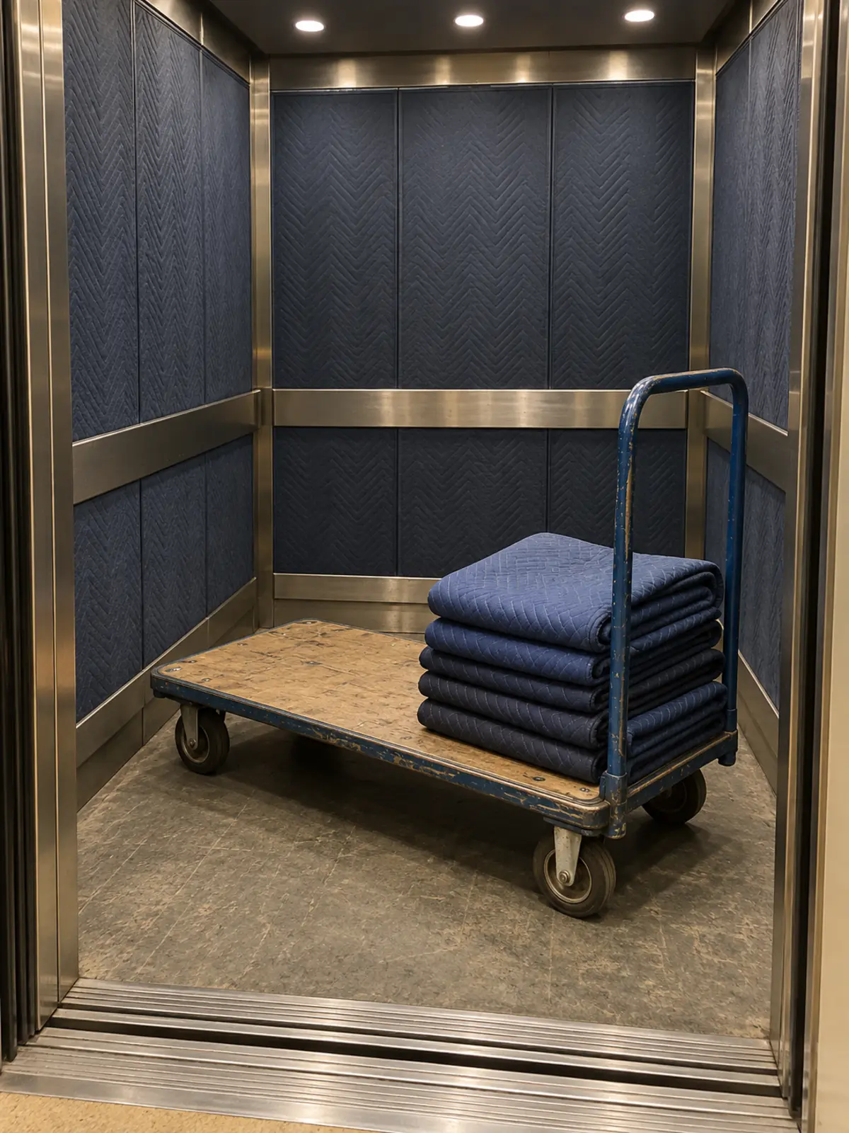 Padded cart in a service elevator