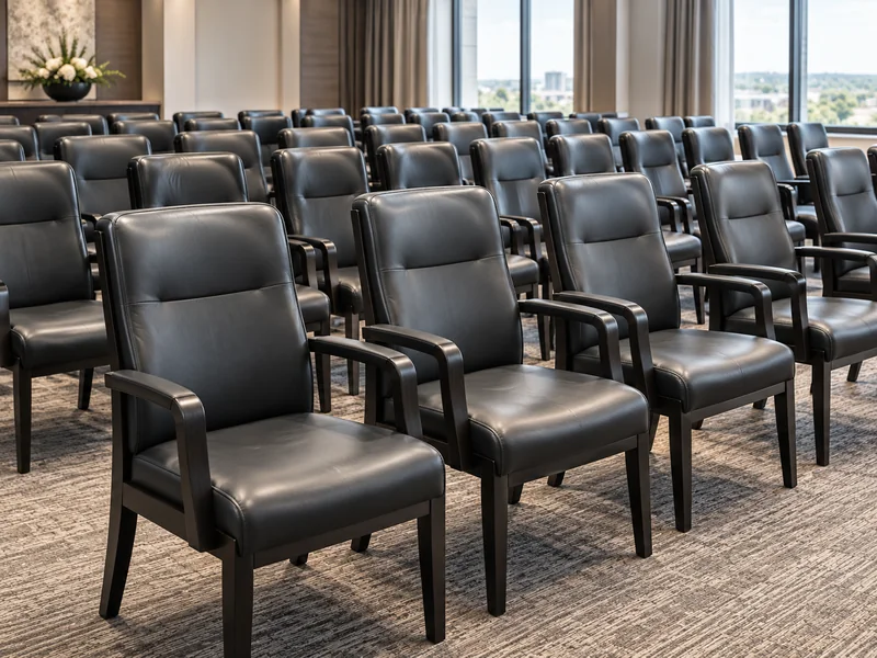 Rows of banquet chairs staged for a high-volume repair project