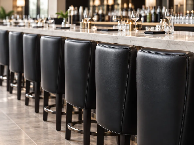 Black leather bar stools rebuilt to a consistent finish