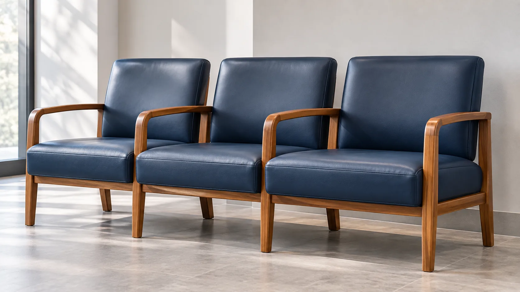 Navy leather lounge chairs used to match a custom colour