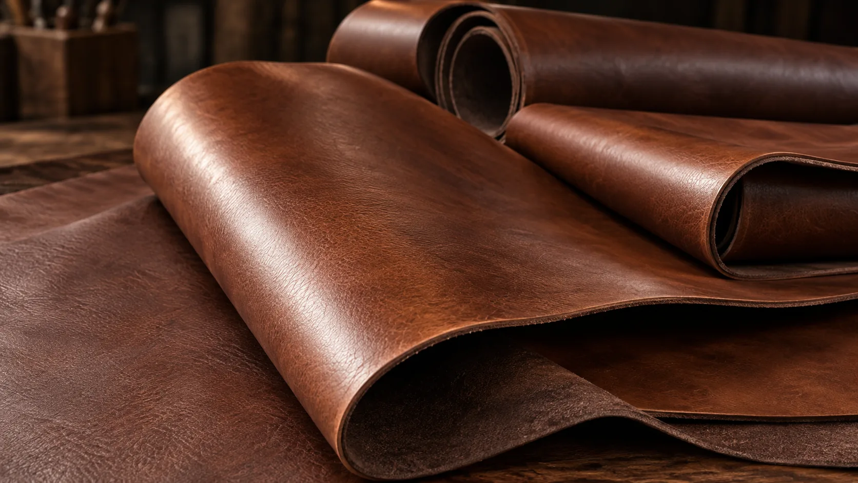 Leather hides laid out to match grain