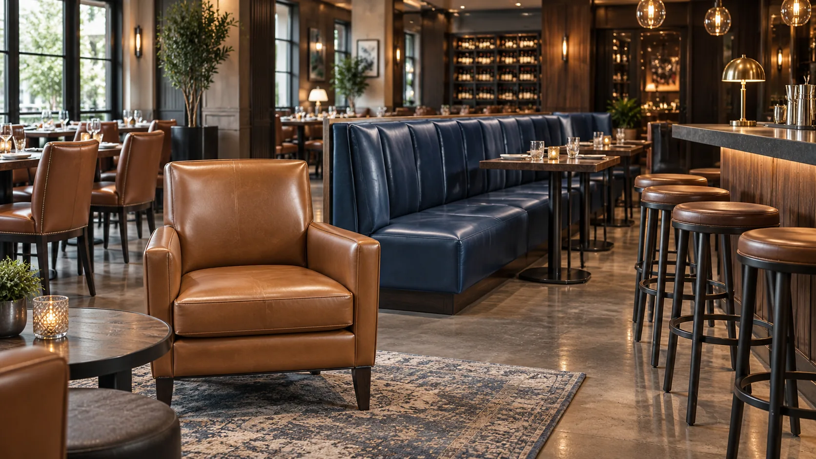 Mixed lounge seating, banquettes and stools in one property