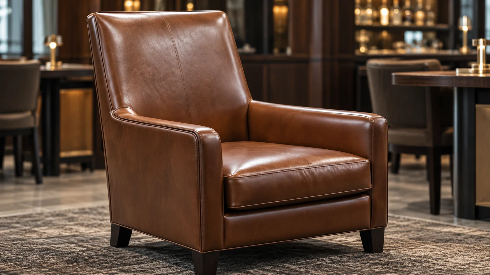 Brown leather armchair completed as an approved sample piece
