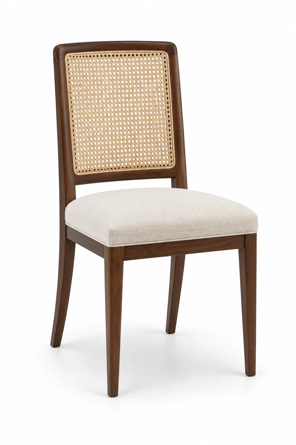Cane-back dining chair on a walnut frame