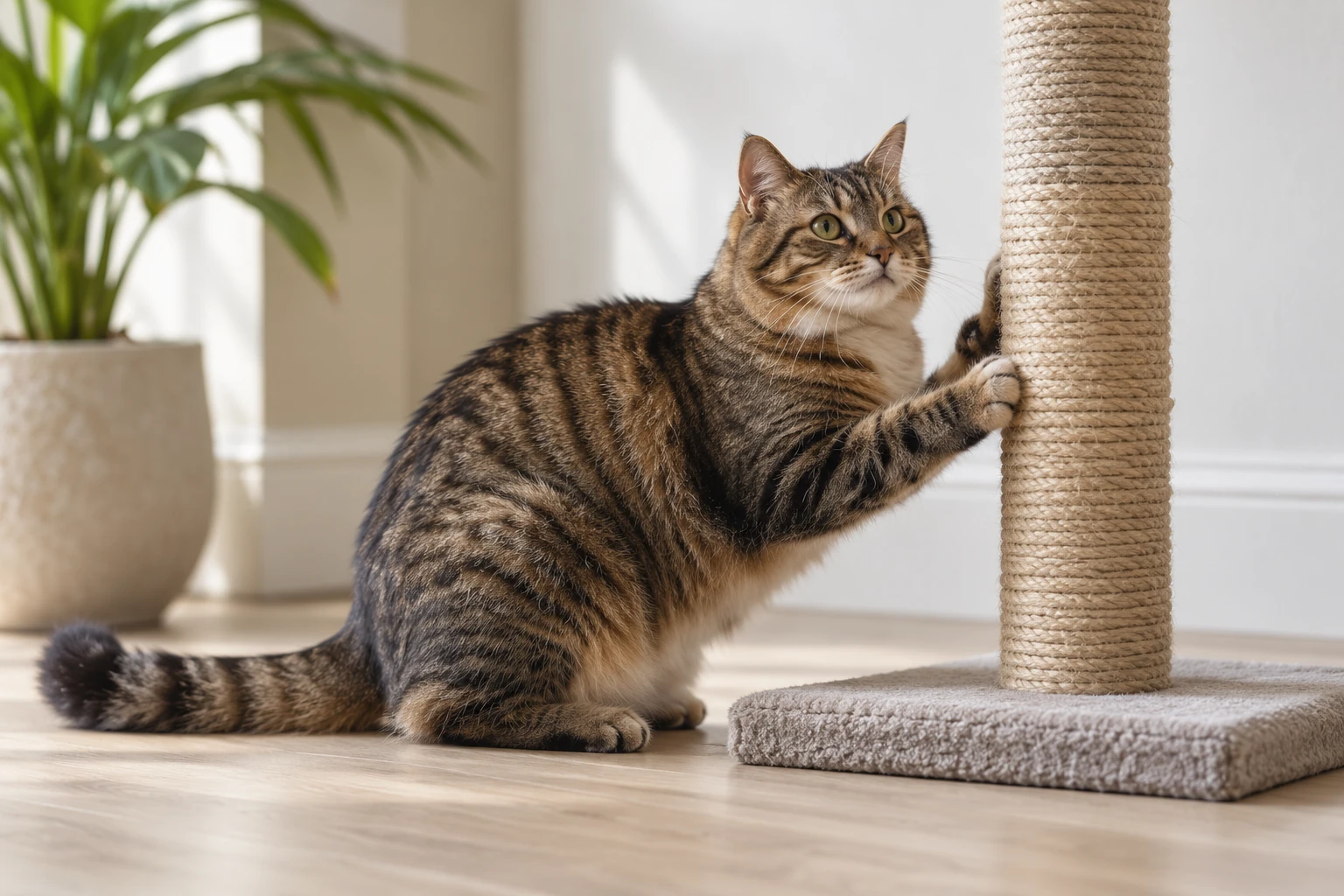Cat using a scratching post