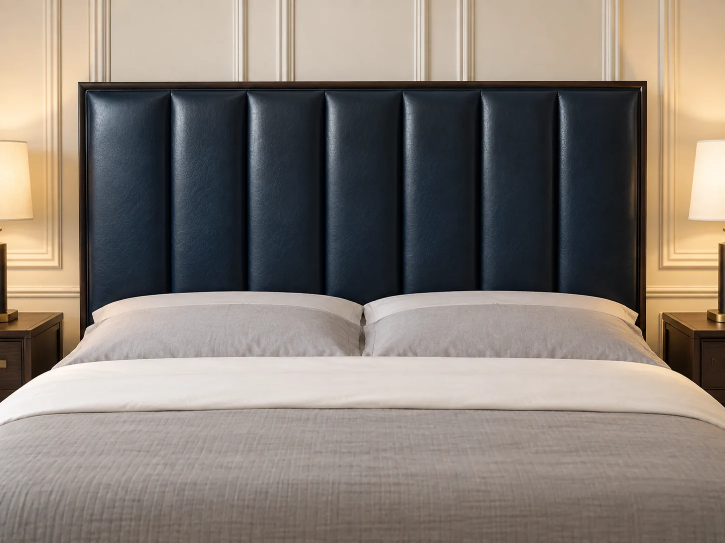 Channel-tufted leather headboard