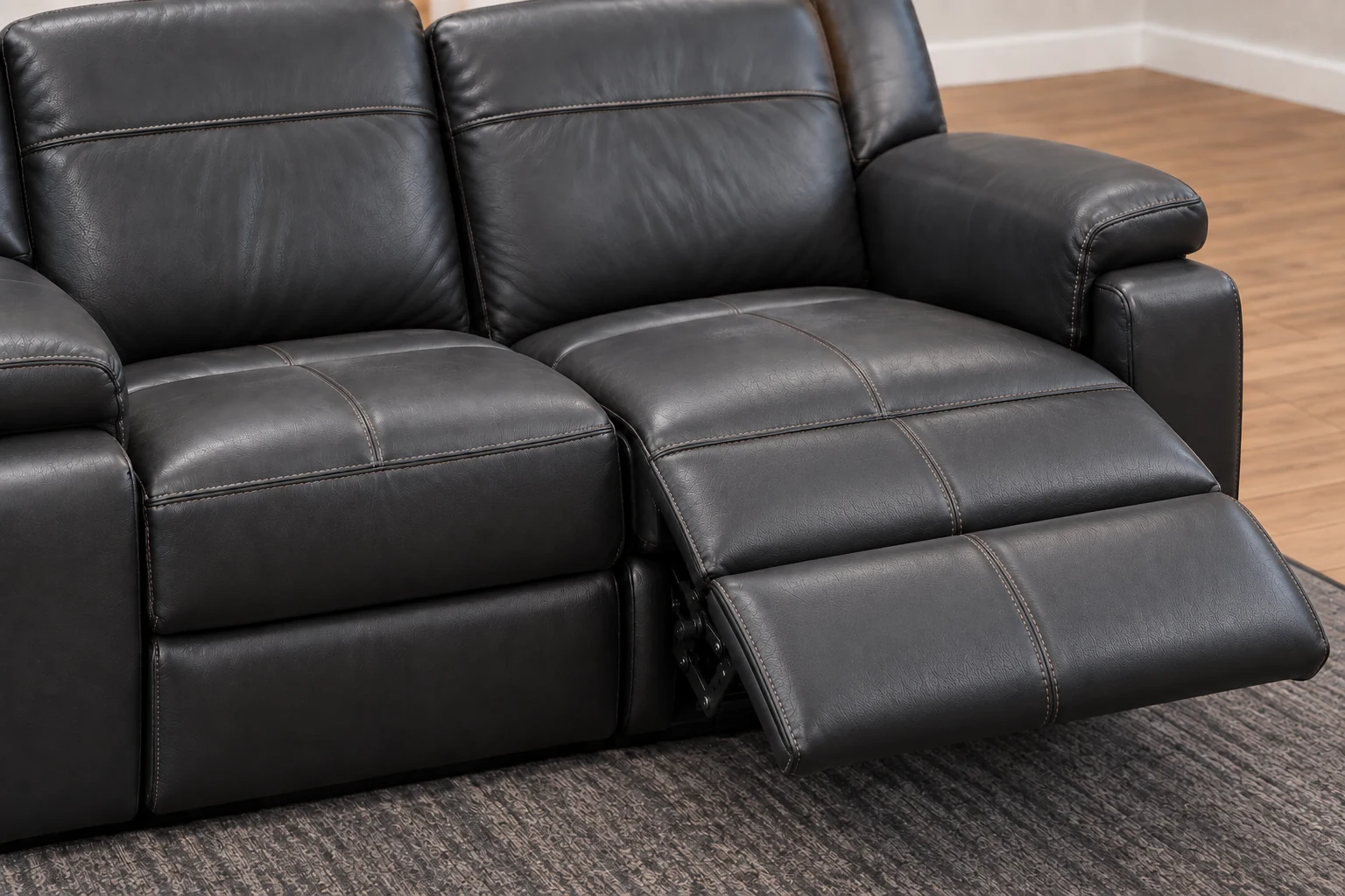 Charcoal power reclining leather sectional
