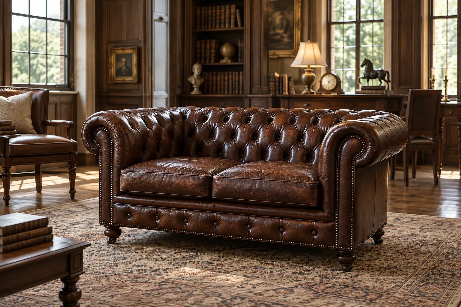 Button-tufted leather Chesterfield