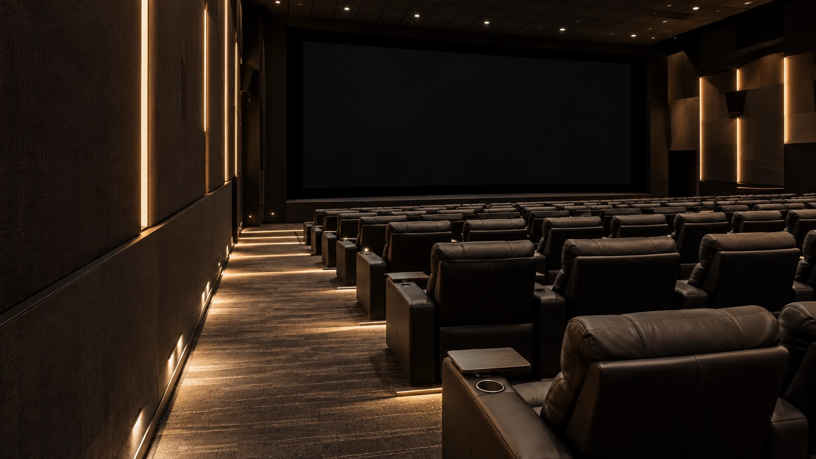 A cinema auditorium with the house lights up after recovering