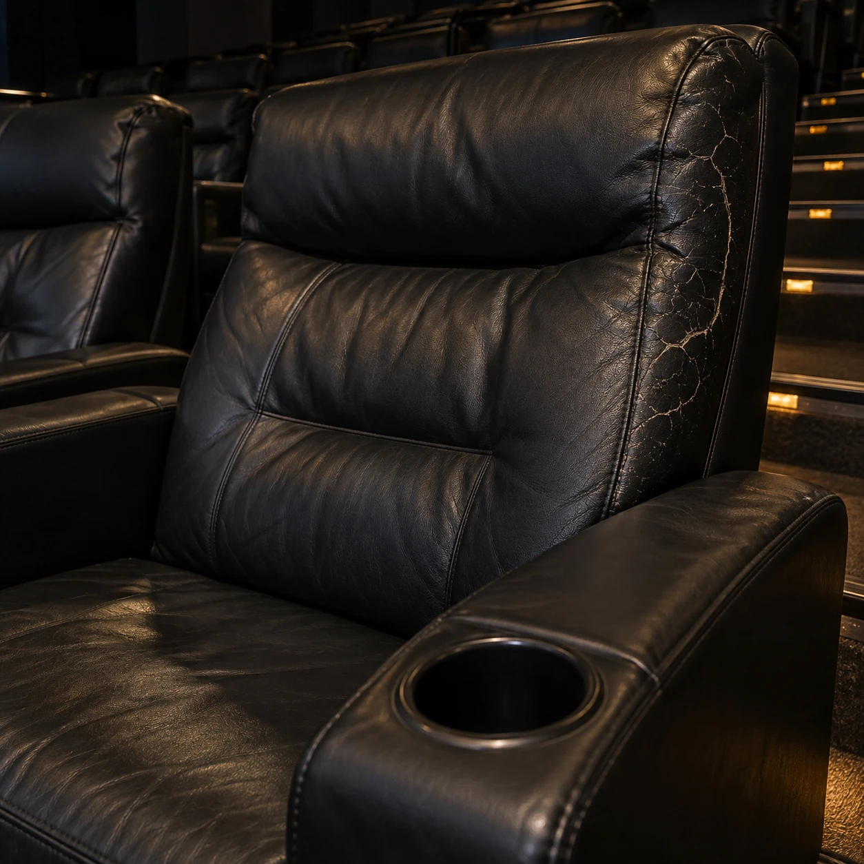 A cracked bolster on a cinema recliner