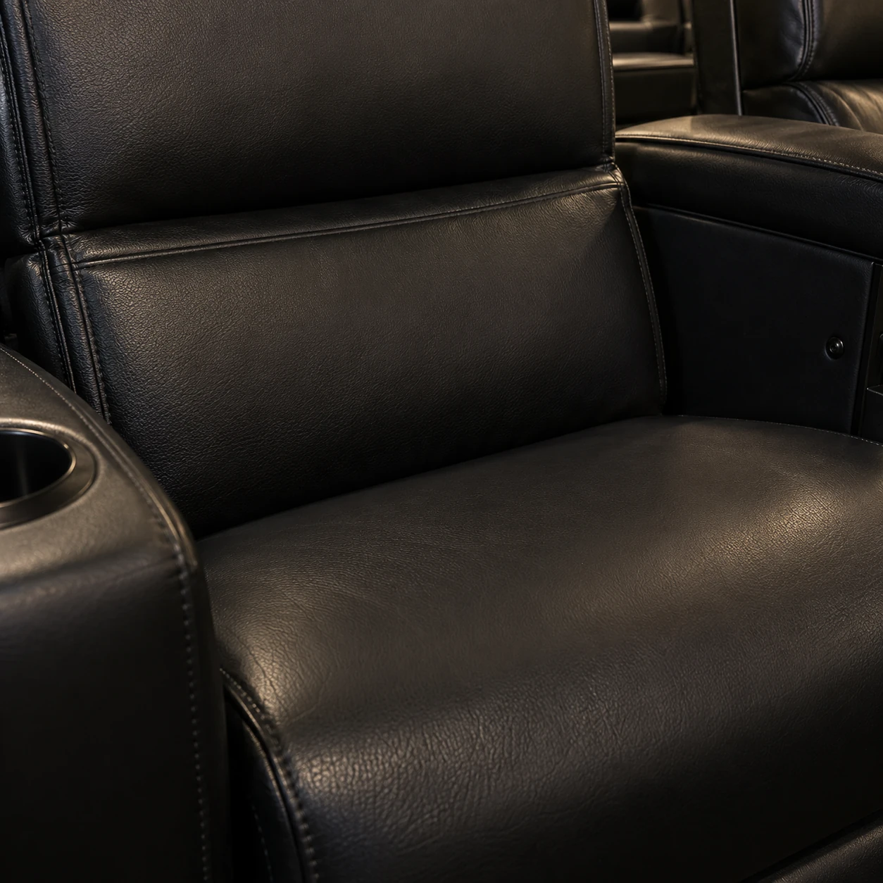 The closed break line on a cinema recliner