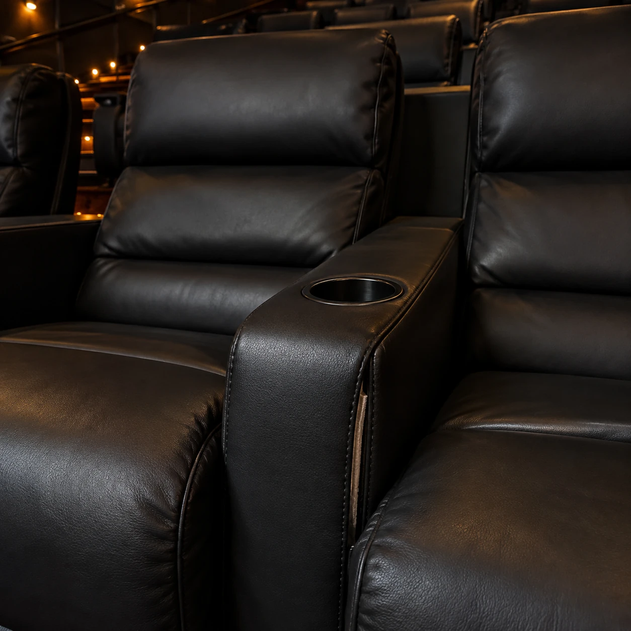 An open seam at a cinema recliner console