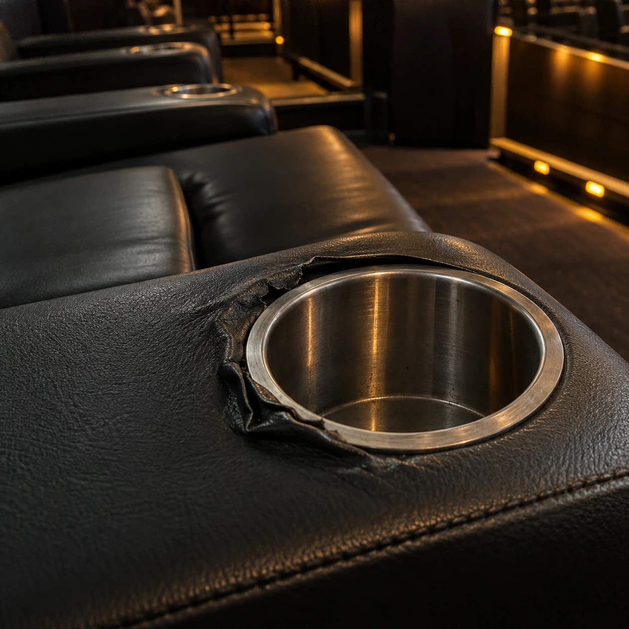 Wear around a cinema recliner cup holder