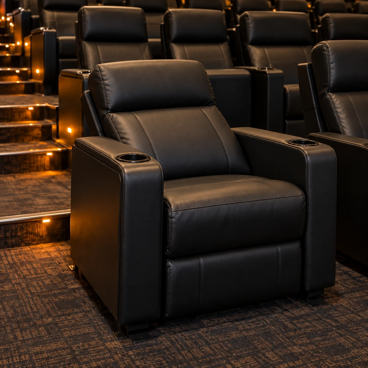 A recovered cinema recliner checked reclined