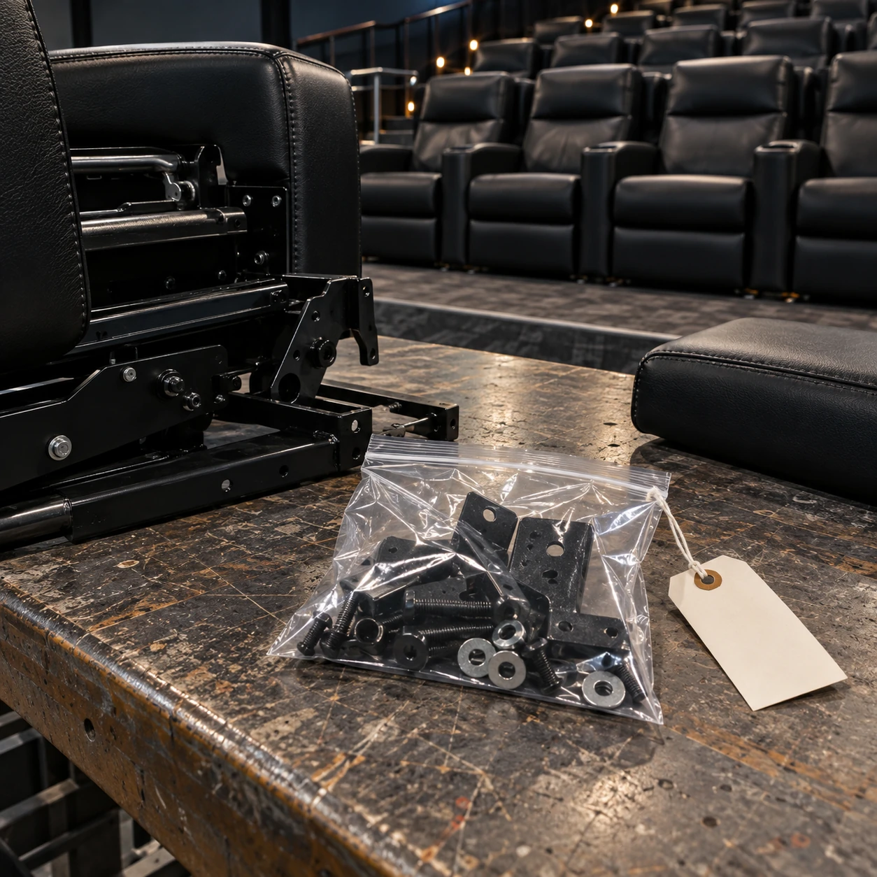 Fixings and brackets from a cinema recliner