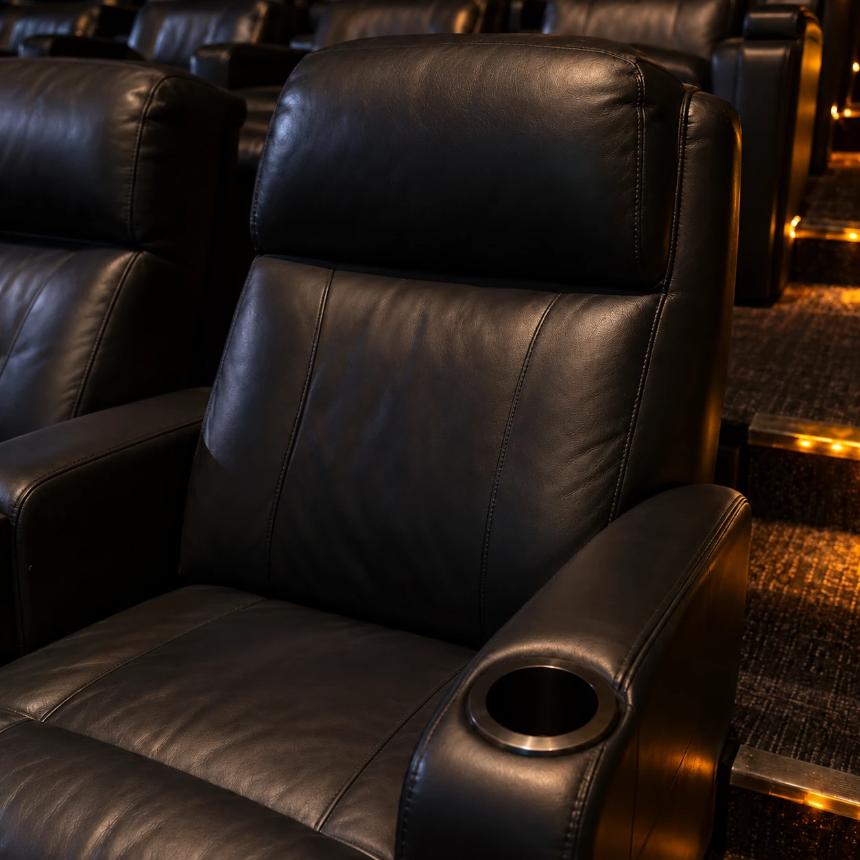 The same cinema recliner headrest after recovering