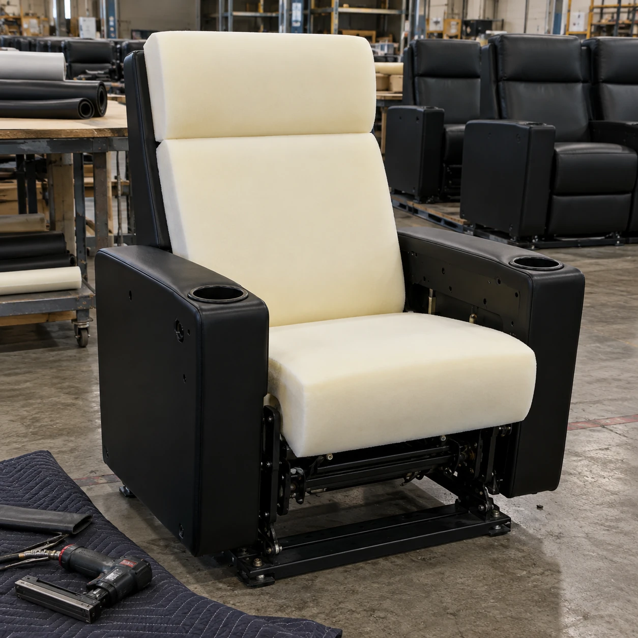 New foam fitted to a cinema recliner