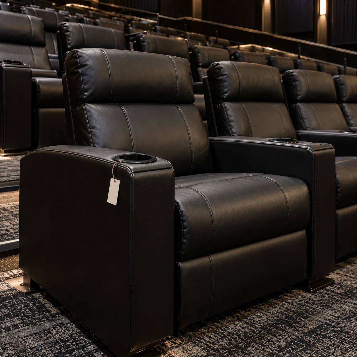 A cinema recliner tagged for removal