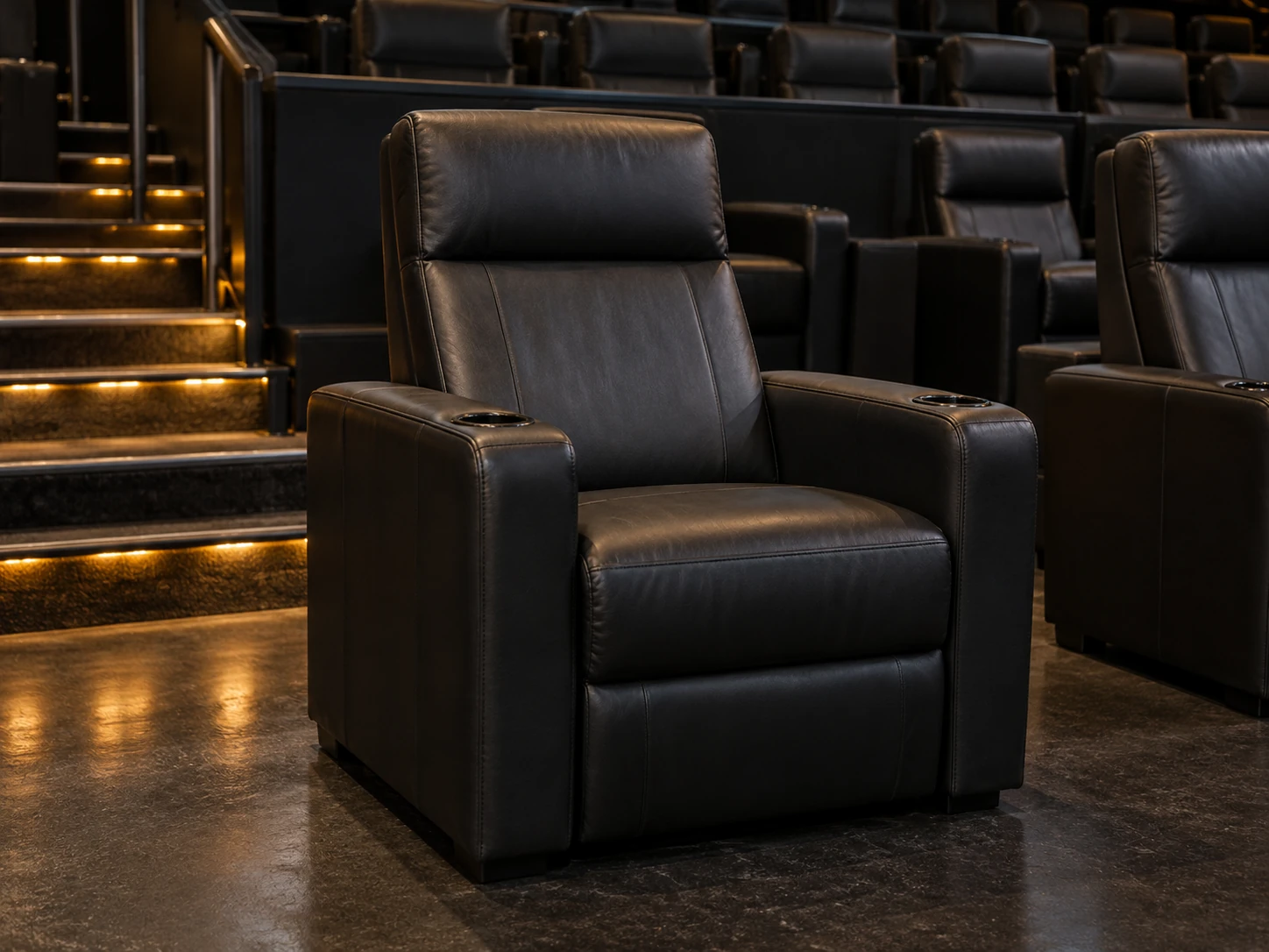 A cinema recliner in the upright position
