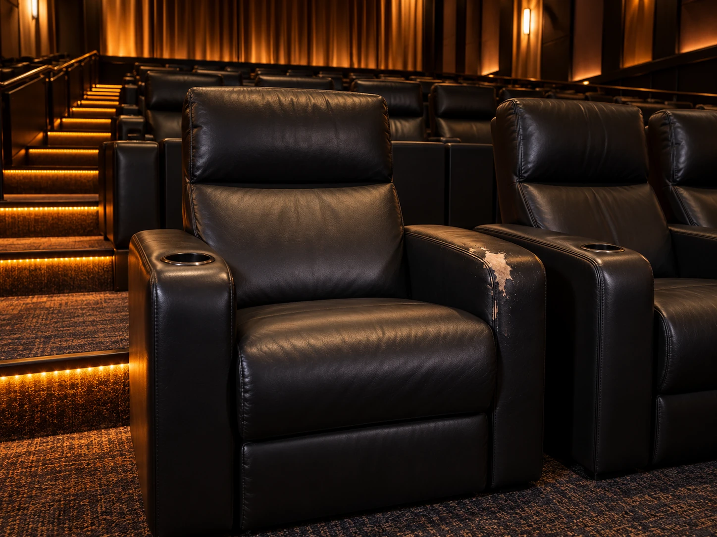 A cinema recliner before repair