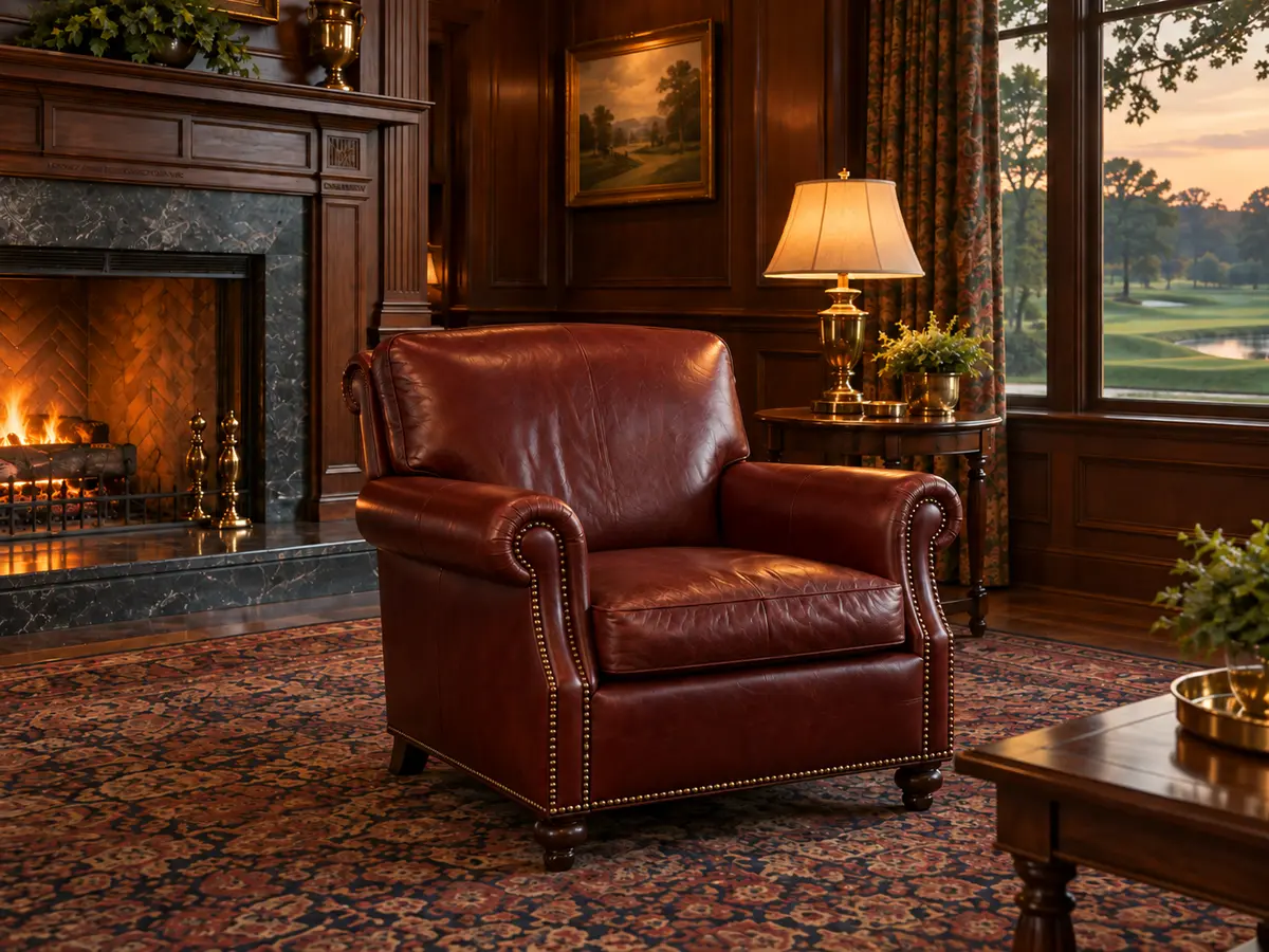 After: the same club chair restored with its patina intact