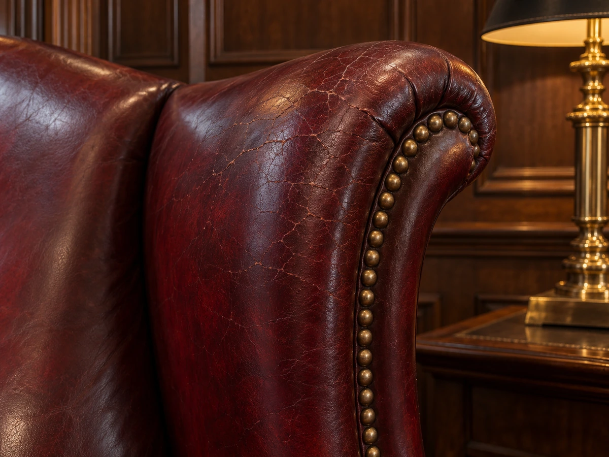 Before: a club chair arm cracked across the crown